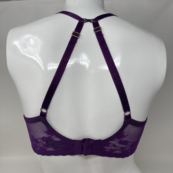 Natori Convertible Bra 34DDD Plum Lace Cherry Blossom Plunge Underwire MSRP $76 - Picture 10 of 14